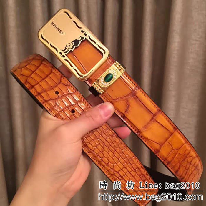 愛馬仕HERMES 純手工美洲鱷魚無拼接肚皮 海外專櫃高端男士皮帶 HHG1208